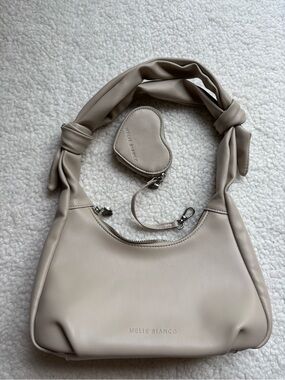 Melie Biiano Cream Knotted-Handle Shoulder Bag with Heart Coin Pouch